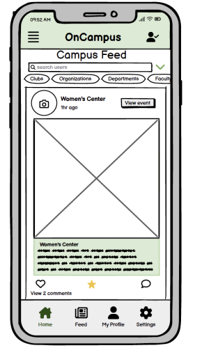 Social feature of OnCampus App wireframe